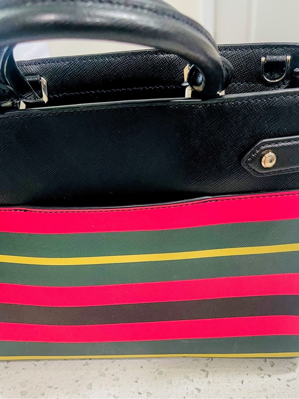 kate spade Black Satchel with Pink and Green Striped Front - Picture 4 of 9